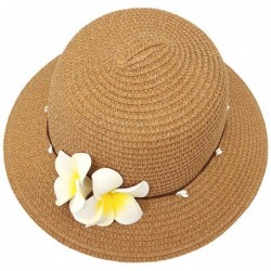 Sun Hats Girls Flower Straw Hat Large Brim Beachwear Sunhat Floral Tea Party Cap - Khaki a - CR18EO70WG5 $26.50