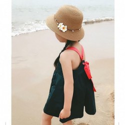 Sun Hats Girls Flower Straw Hat Large Brim Beachwear Sunhat Floral Tea Party Cap - Khaki a - CR18EO70WG5 $26.50
