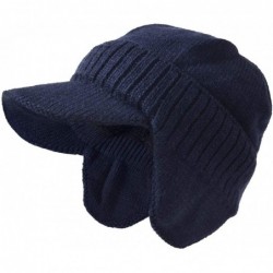 Skullies & Beanies Men's Knit Beanie Visor Skullcap Cadet Newsboy Cap Ski Winter Hat - Earflap-navy - CC18KS78S5T $19.61