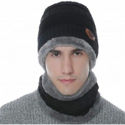 Skullies & Beanies Winter Hat Warm Thick Beanie Hat Scarf Set Knitted Hat for Men Women - Black Set - CN18HUX3THQ $18.83