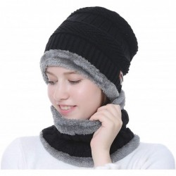Skullies & Beanies Winter Hat Warm Thick Beanie Hat Scarf Set Knitted Hat for Men Women - Black Set - CN18HUX3THQ $12.90