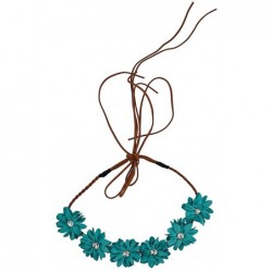 Headbands Turquoise Floral Flower Crystal Woven Tie Headband - CM127ZWW0FZ $18.92