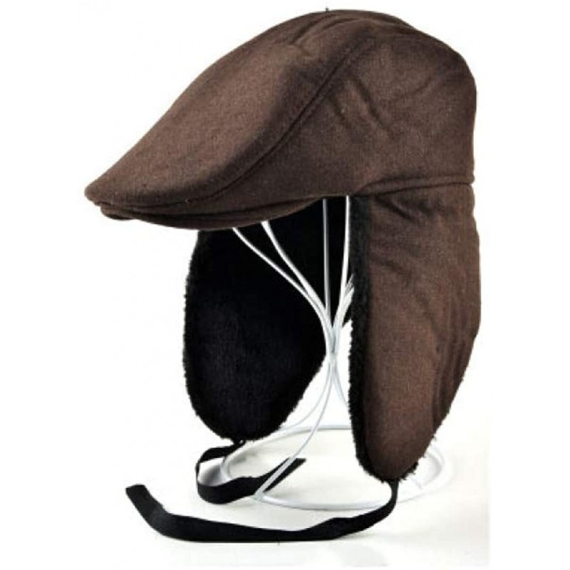 Newsboy Caps Winter Warm Mans Bomber Hats Ear Flaps Beret Hat Casual Folded Peaked Caps - Brown - CW193X2G6EG $29.81