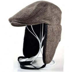 Newsboy Caps Winter Warm Mans Bomber Hats Ear Flaps Beret Hat Casual Folded Peaked Caps - Brown - CW193X2G6EG $29.81
