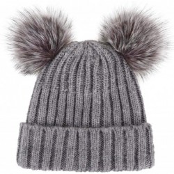 Skullies & Beanies Womens Beanie Winter Cable Knit Faux Fur Pompom Ears Beanie Hat - A_grey - CX18E3CUOEN $26.78
