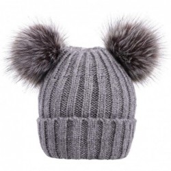 Skullies & Beanies Womens Beanie Winter Cable Knit Faux Fur Pompom Ears Beanie Hat - A_grey - CX18E3CUOEN $21.06