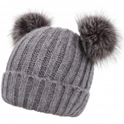 Skullies & Beanies Womens Beanie Winter Cable Knit Faux Fur Pompom Ears Beanie Hat - A_grey - CX18E3CUOEN $21.06