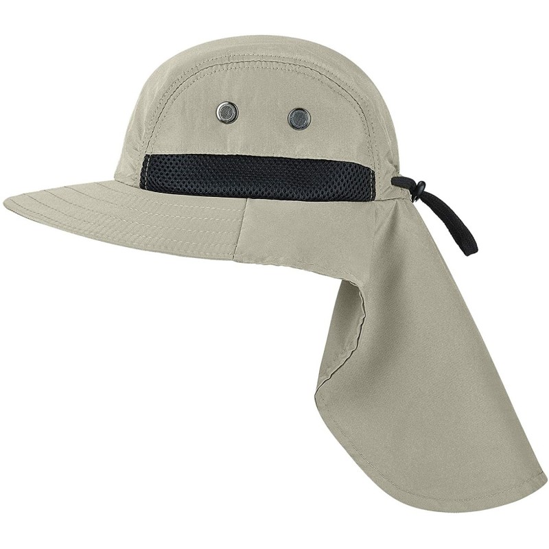 Sun Hats Outdoor Fishing Hat with Neck Flap Wide Brim Adjustable Safari Cap - Tan - CA18SNZ5HUA $18.50