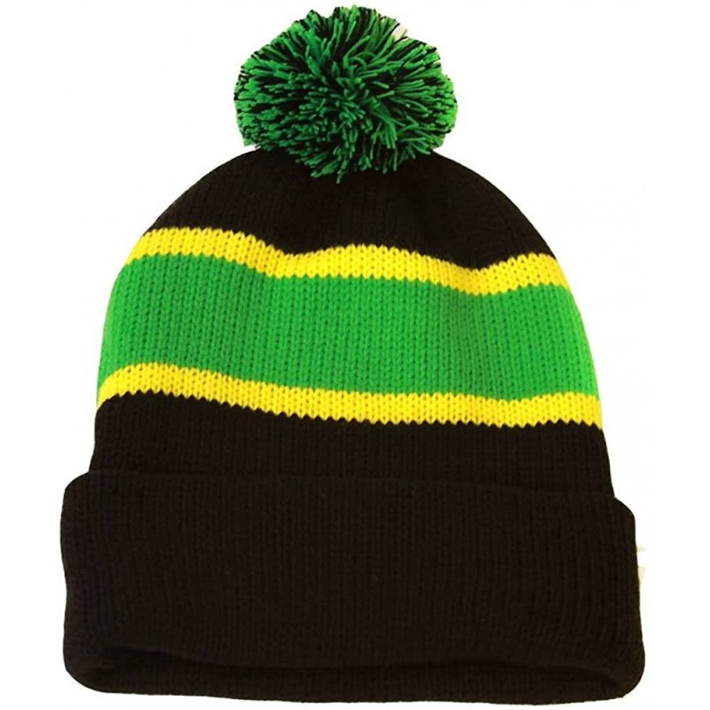 Skullies & Beanies Winter Striped Beanie with Pom - Green/Black/Yell - CV110TVUAW9 $15.19