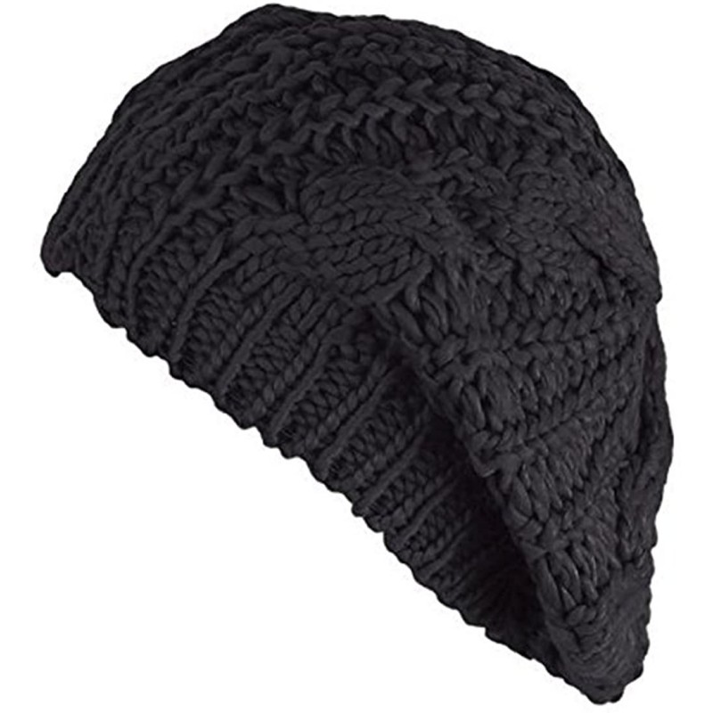 Skullies & Beanies Women's Girl Winter Warm Beret Braided Beanie Crochet Knitted Hat Cap - Black - C21852CGGW7 $15.88