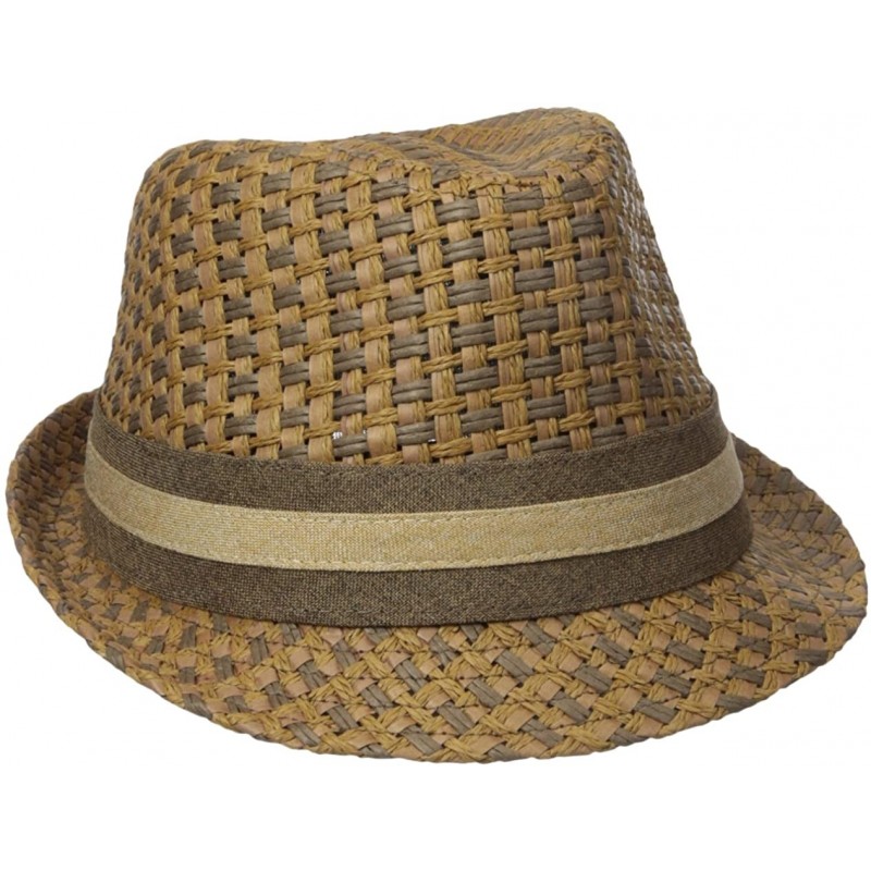Fedoras Men's Paper Straw Fedora with Two Tone Band - Brown - C817YR8GRR4 $49.34