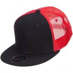 Baseball Caps Mesh Premium Snapback Flat Bill Cap - White Black OSFM - Black Red - C111M6KFM07 $27.94
