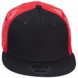Baseball Caps Mesh Premium Snapback Flat Bill Cap - White Black OSFM - Black Red - C111M6KFM07 $28.26