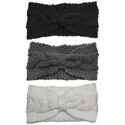 Skullies & Beanies 3 Pack Womens Winter Knit Headband & Hairband Ear Warmer & Beanies - Black-white-gray-bow - CG189NUEDRE $2...