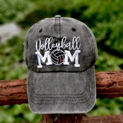 Baseball Caps Embroidered Volleyball Mom Hat Distressed Cotton Baseball Cap for Women Black - C218T6AMLRC $22.68