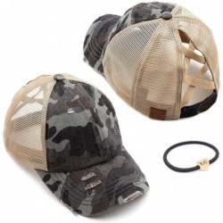 Baseball Caps Exclusives Hatsandscarf Distressed Adjustable - A Elastic Band-dk. Grey/Camo - CW194RQ0KHK $34.86