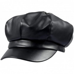 Newsboy Caps 8 Panels Newsboy Caps for Women- PU Leather Cabbie Painter Hat Gatsby Ivy Beret Cap - Black - CT18KG72AYM $33.10