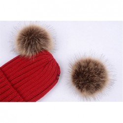 Skullies & Beanies Women Double Pom Pom Beanie Hat Knit with Faux Fur Pompom Ears Winter Soft Skull Ski Cap - Natural - CV188...