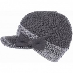Newsboy Caps Womens Winter Chic Cable Warm Fleece Lined Crochet Knit Hat W/Visor Newsboy Cabbie Cap - Dk.gray Bow - C91860084...