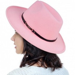 Fedoras Men & Women Classic Wide Brim Fedora Hat with Belt Buckle Wool Felt Panama Fedora M/L - A-pink - CZ18A5WCGLS $33.96