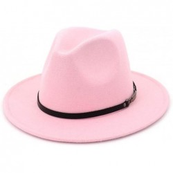 Fedoras Men & Women Classic Wide Brim Fedora Hat with Belt Buckle Wool Felt Panama Fedora M/L - A-pink - CZ18A5WCGLS $33.07