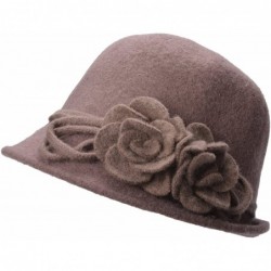 Bucket Hats Womens Retro Collapsible Soft Knit Wool Cloche Hat Bucket Flower A466 - Khaki - CO186XTGM9L $28.21