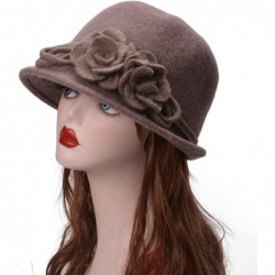 Bucket Hats Womens Retro Collapsible Soft Knit Wool Cloche Hat Bucket Flower A466 - Khaki - CO186XTGM9L $31.26
