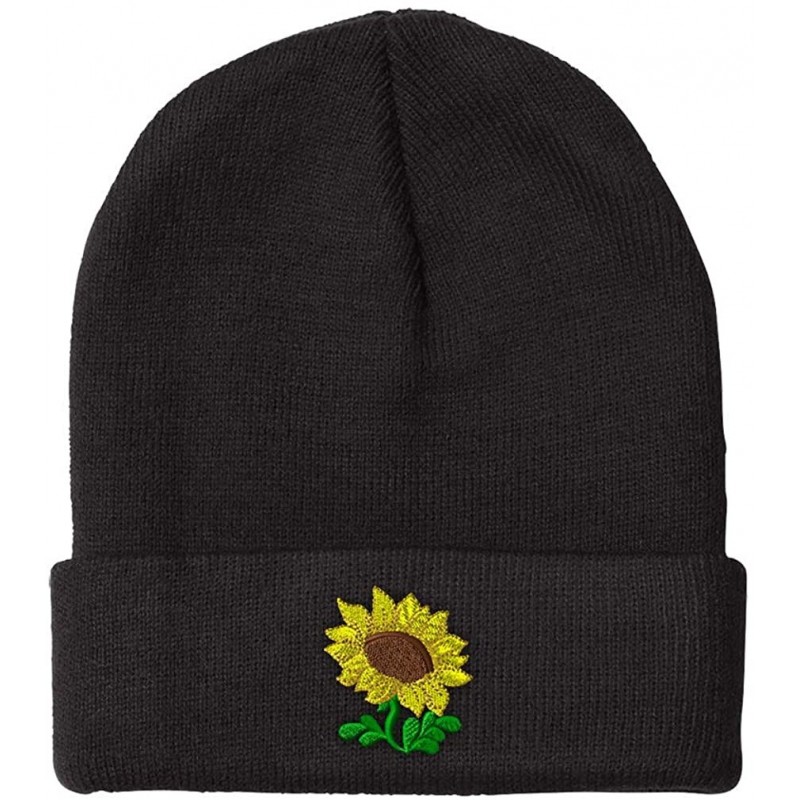 Skullies & Beanies Custom Beanie for Men & Women Plants Fringe Sunflower Embroidery Skull Cap Hat - Black - CT188RS003R $31.82