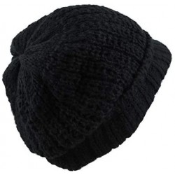 Skullies & Beanies Winter Chunky Long Knit Visor Beanie Skull Hat Cap - Flower-black - CW18HR28EQW $18.85