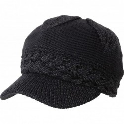 Skullies & Beanies Women's Chunky Knitted Metallic Thread Double Layer Visor Beanie Hats - Solid Black - CO12CYEJBK1 $40.91