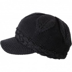Skullies & Beanies Women's Chunky Knitted Metallic Thread Double Layer Visor Beanie Hats - Solid Black - CO12CYEJBK1 $25.69
