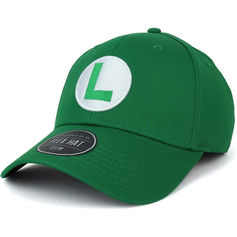 Baseball Caps Officially Licensed Super Mario Bros Logo Embroidered Flex Fitted Cap - Green - CU18L4TZ4ZX $49.26