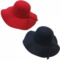 Sun Hats Vintage Women Ladies Wide Brim Floppy Warm Wool Blend Felt Hat Trilby Bowler Cap - 2 Pack Black+red - CR12G73ZO3N $4...