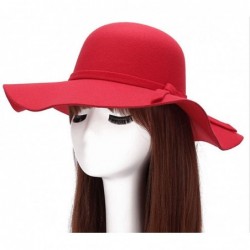 Sun Hats Vintage Women Ladies Wide Brim Floppy Warm Wool Blend Felt Hat Trilby Bowler Cap - 2 Pack Black+red - CR12G73ZO3N $3...
