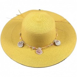 Visors Wide Brim Large Bow Floppy Summer Straw Sun Hat - 7147 Yellow - CH17YCLZE56 $29.34