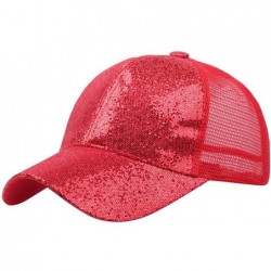 Baseball Caps Hats for Women Girl Baseball Cap Sequins Hip Hop Sun Hat Girl Snapback Mesh Hat - Red - C618RK4LNAC $13.50
