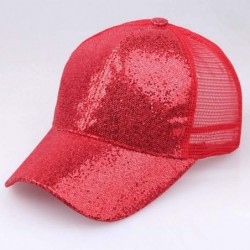 Baseball Caps Hats for Women Girl Baseball Cap Sequins Hip Hop Sun Hat Girl Snapback Mesh Hat - Red - C618RK4LNAC $8.88