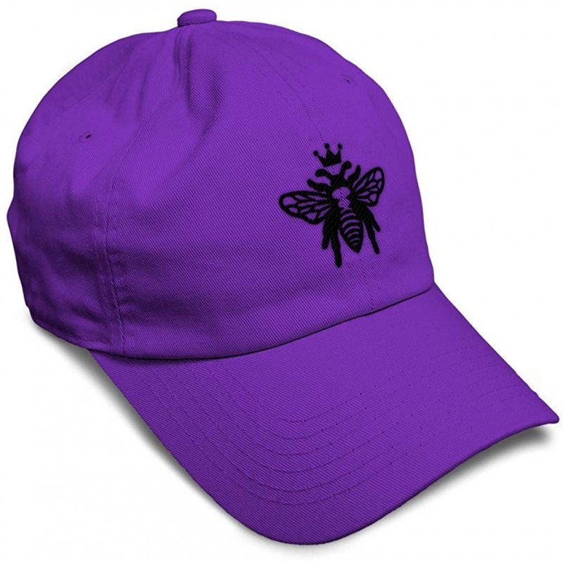 Baseball Caps Custom Soft Baseball Cap Black Flying Queen Bee Embroidery Flat Solid Buckle - Purple - CD192232LTQ $17.97