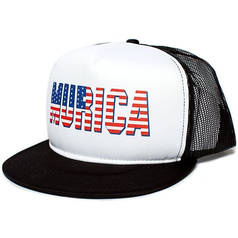 Baseball Caps Fourth of July USA 4th Flat Bill Unisex-Adult One Size Trucker Hat - Black/White - CB1230QPG8D $15.73