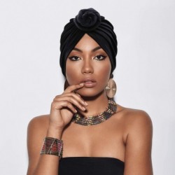 Skullies & Beanies 3 Pieces African Turban for Women Knot Pre-Tied Bonnet Beanie Cap Headwrap - Black- Blue- Pink Flower - C1...