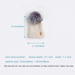Skullies & Beanies Women Winter Knitted Beanie Hat with Fur Pom Bobble Hat Skull Beanie for Women - Beige( Silver Fox Pom) - ...