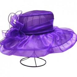 Sun Hats Women's Kentucky Derby Church Dress Organza Wide Brim Sun Hat - Purple - CC12FINAWOD $38.30