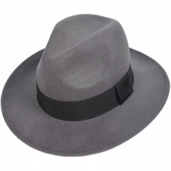 Fedoras Wool Felt Wide Brim Fedora Hats for Women Men - Grey - CV18KH3MZ5I $68.33