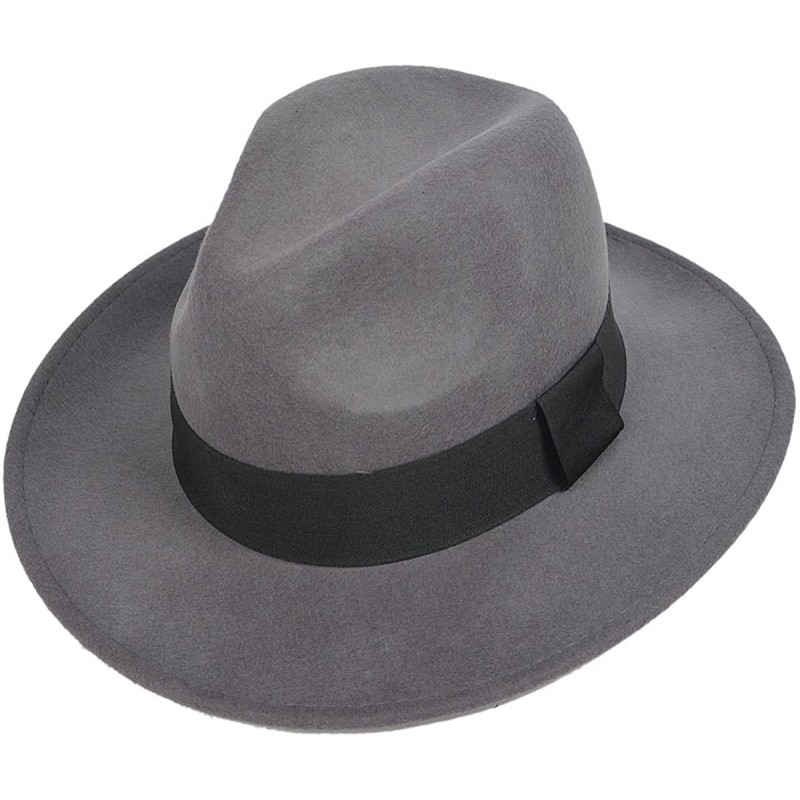 Fedoras Wool Felt Wide Brim Fedora Hats for Women Men - Grey - CV18KH3MZ5I $74.16