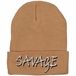 Skullies & Beanies Savage Embroidered Long Knitted Beanie - Khaki - CP18K5ZCT5C $34.03