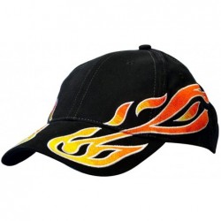 Baseball Caps Cotton Racing Cap with Embroidered Fire Flames - Black With Two Side Flames - CT18QML5MYH $20.71