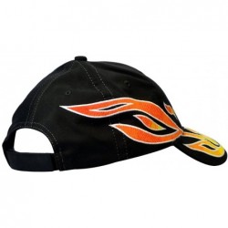 Baseball Caps Cotton Racing Cap with Embroidered Fire Flames - Black With Two Side Flames - CT18QML5MYH $21.25