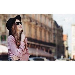 Fedoras Women Lady Vintage Retro Wide Brim Wool Fedora Hat Panama Cap with Belt Buckle - Rose Red - CF18A6AI8S8 $25.40
