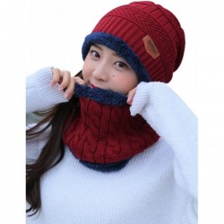 Cold Weather Headbands Women's and Men's Winter Velvet Thick Knitted Cap With Bib Outdoor Warm Two-piece Suit - Women's Red -...