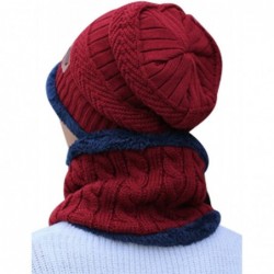 Cold Weather Headbands Women's and Men's Winter Velvet Thick Knitted Cap With Bib Outdoor Warm Two-piece Suit - Women's Red -...